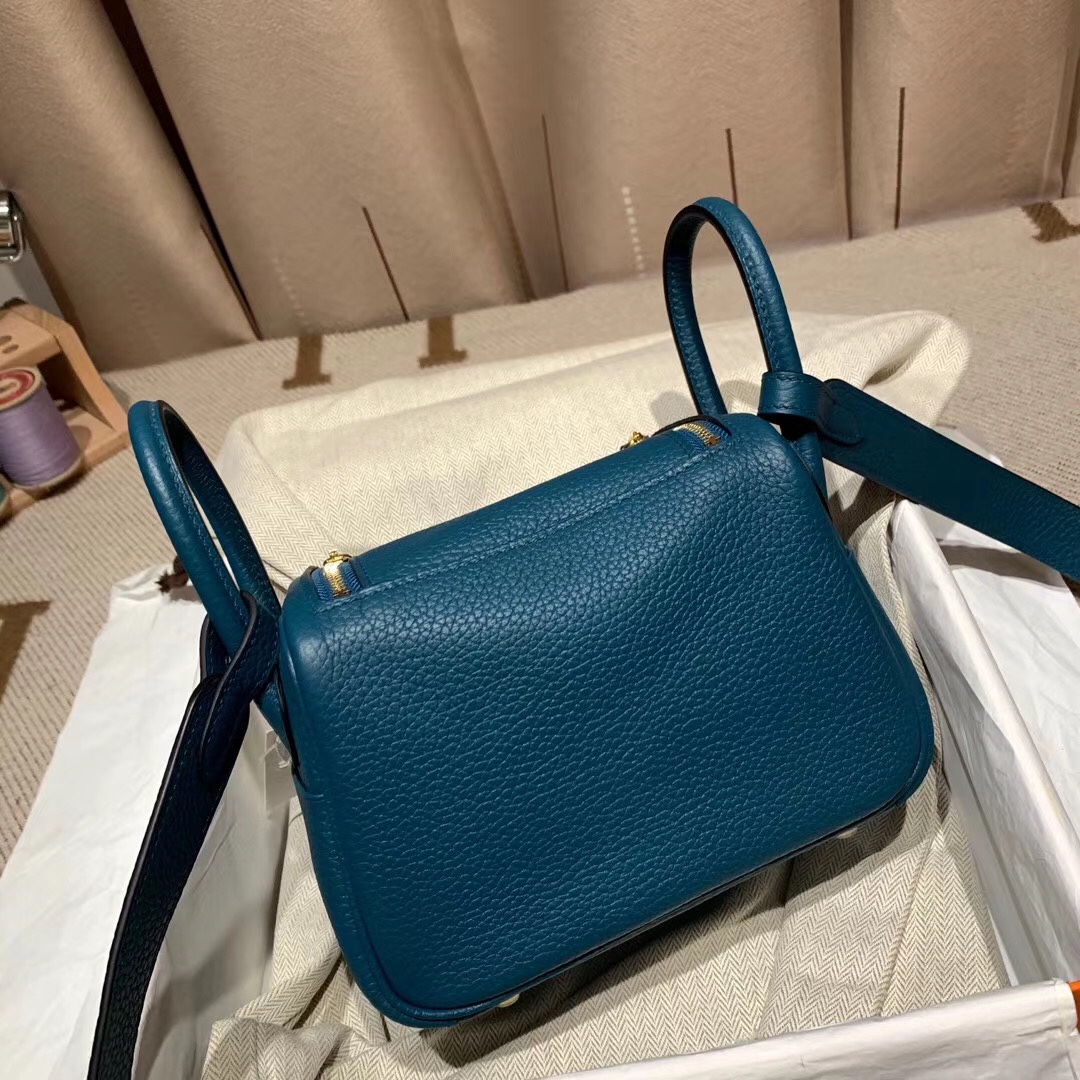 에르메스 미니 린디백19 블루드프루스 금장 끌레망스 가죽